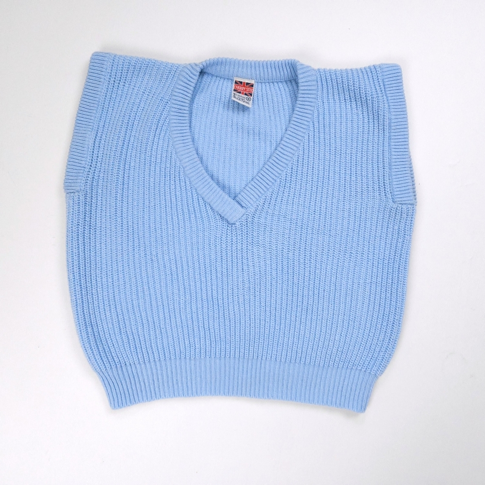 Cherry Stix Vintage 80s Boxy Baby Blue Sweater Vest Womens Small